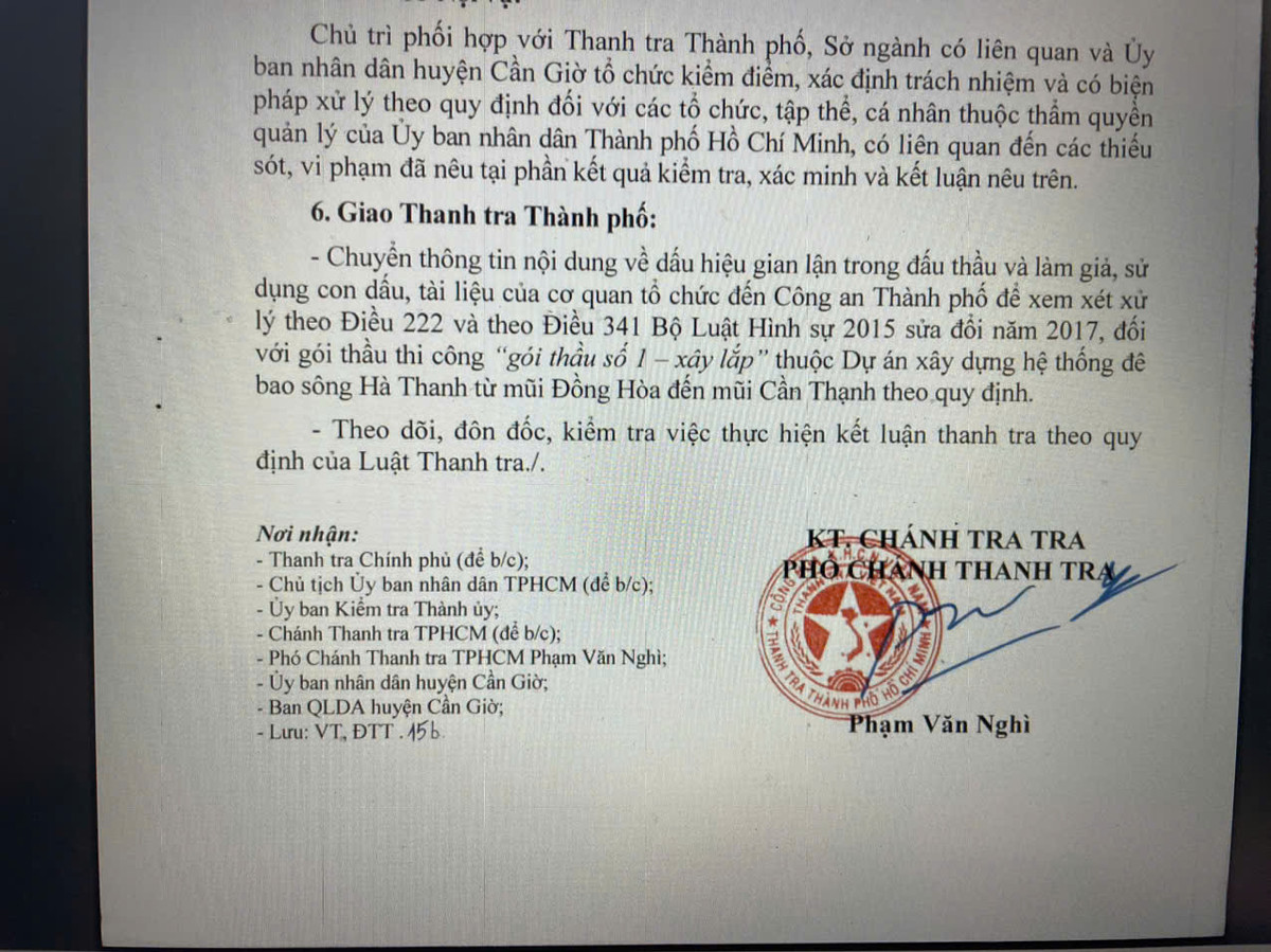 Thanh tra chuyen Cong an TPHCM xu ly 1 du an gian lan dau thau