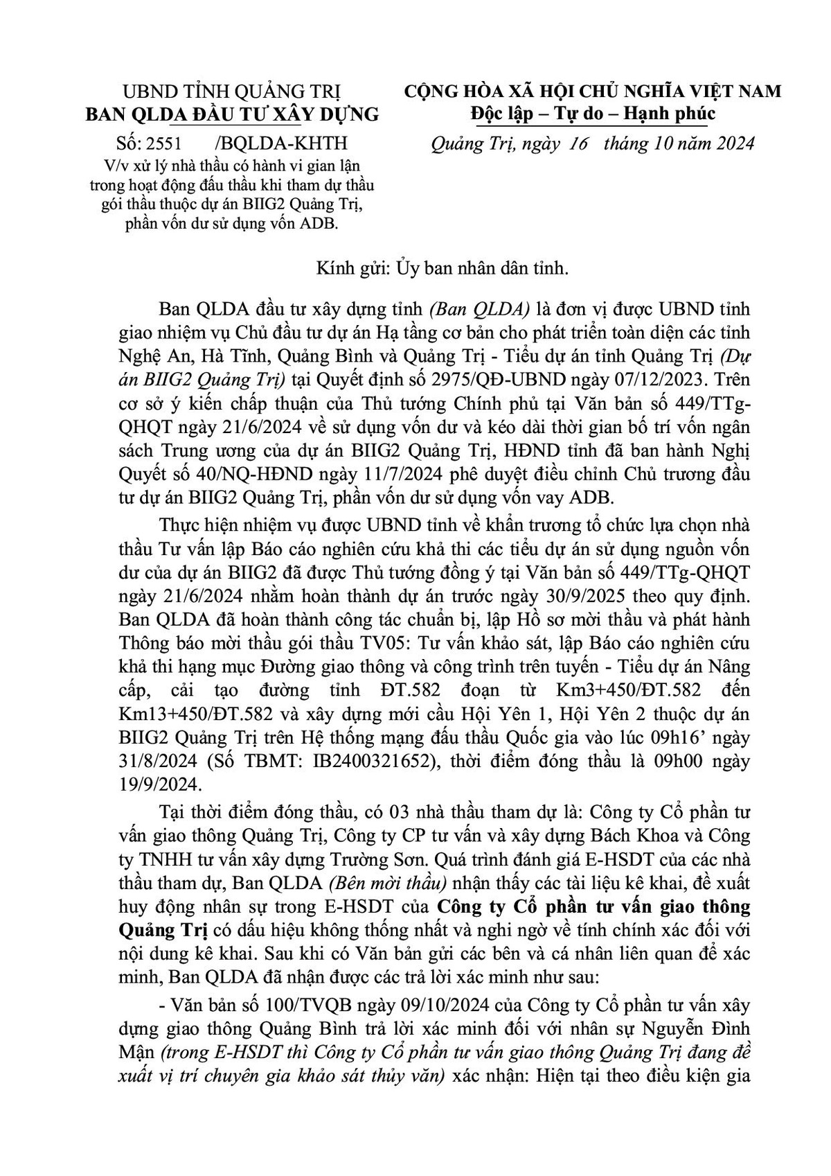Quảng Trị: Một công ty bị đề nghị cấm tham gia đấu thầu - Hình 2 Quang Tri: Mot cong ty bi de nghi cam tham gia dau thau-Hinh-2