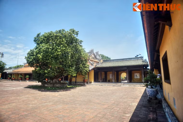 Các công trình trong cung Diên Thọ được nối thông với nhau bằng hệ thống hành lang, thường là trường lang hoặc hồi lang (hành lang vòng), lợp ngói lưu ly xanh.