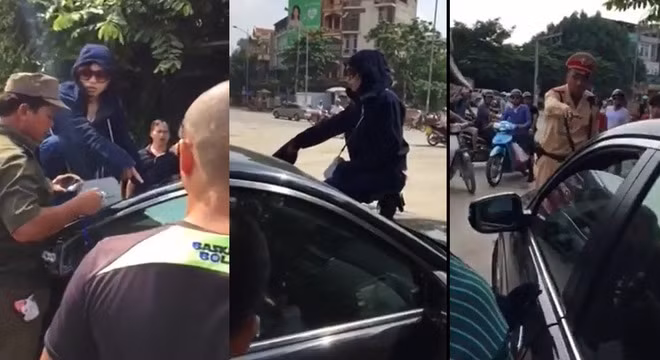 Ngay sau đó, cán bộ dân phòng cùng CSGT đã tới để khuyên bảo và giải tán đám đông hiếu kỳ để tránh tình trạng ách tắc giao thông.Tuy nhiên, người phụ nữ vẫn không chịu bỏ đi và tiếp tục trèo lên nóc capo, người chồng đành mở cửa cho người vợ vào. Và khi vừa vào xe cô gái hung hăng đánh chồng còn cô bồ nhí đã kịp che chắn, lao nhanh xuống xe.