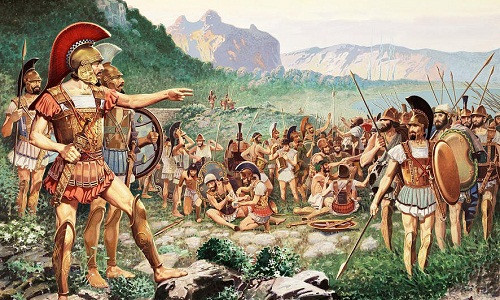 Vua Leonidas I dẫn theo 300 người lính Sparta tinh nhuệ nhất đến Thermopylae và Hy Lạp có 6.000 quân để đương đầu với khoảng 70.000-300.000 quân Ba Tư.