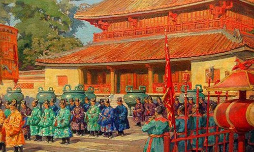 Tranh vẽ đại lễ ngày mùng 1 Tết ở Thế Miếu - Đại nội Huế năm 1923.