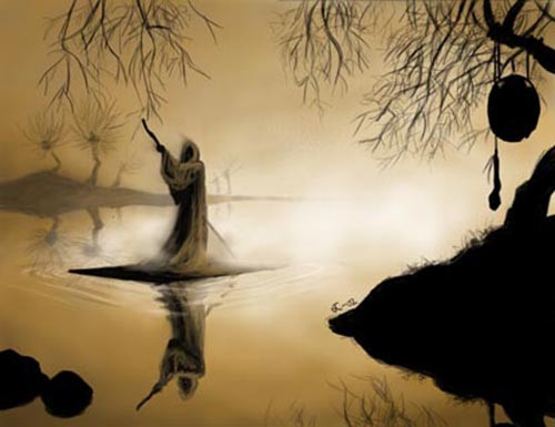 Dòng sông Styx chảy qua hai cây cột khổng lồ bằng bạc, được canh gác bởi nữ thần Styx.