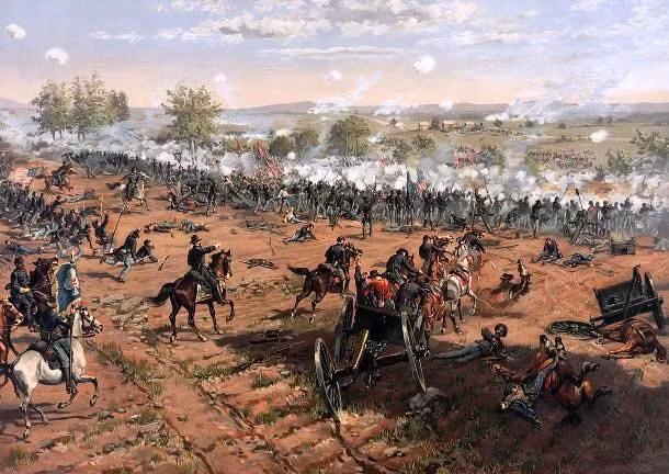 Trận Gettysburg diễn ra năm 1863 là trận chiến quan trọng nhất của cuộc Nội chiến Mỹ giữa Liên bang miền Bắc với Liên minh miền Nam.