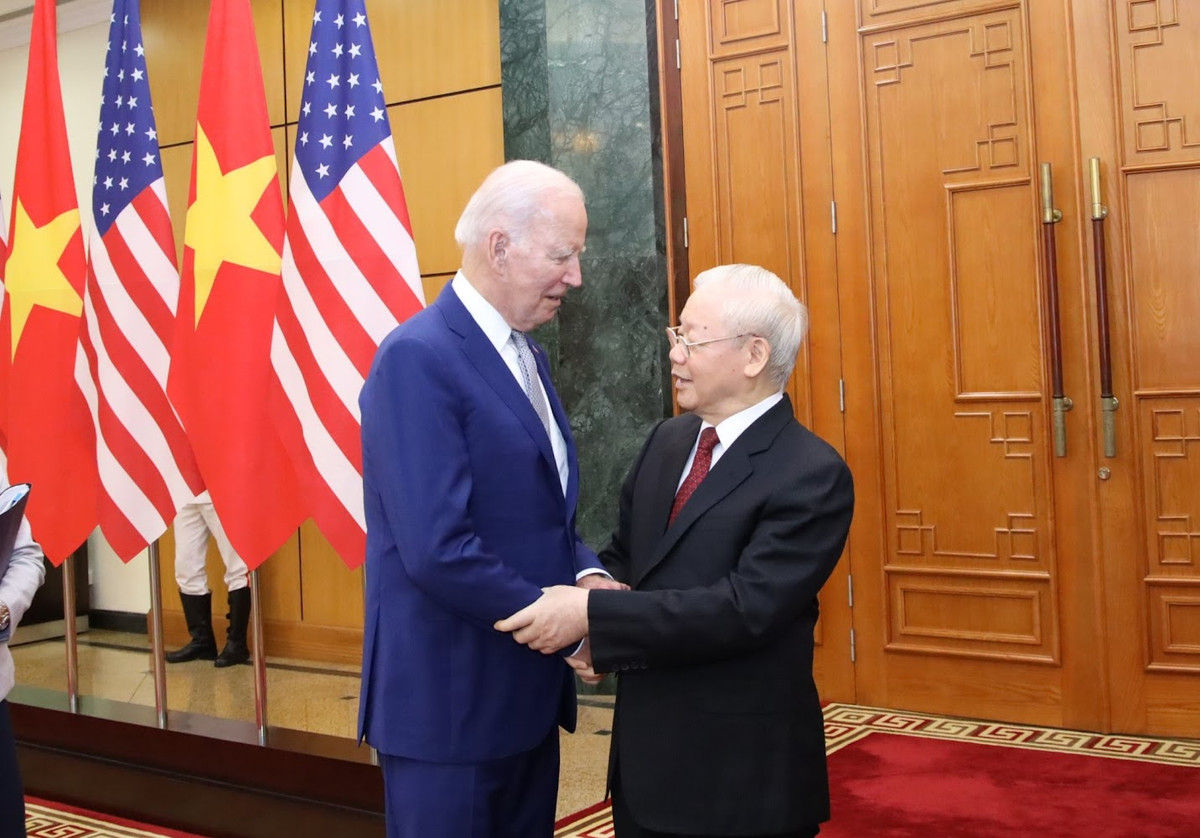 Tổng Bí thư Nguyễn Phú Trọng và Tổng thống Hoa Kỳ Joe Biden tại Hà Nội ngày 10/9/2023 
