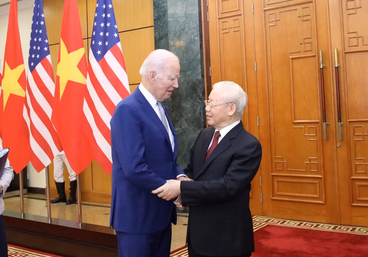 Tổng Bí thư Nguyễn Phú Trọng và Tổng thống Hoa Kỳ Joe Biden tại Hà Nội ngày 10/9/2023 
