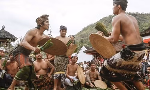 3. Lễ hội Usaba Sambah ở ngôi làng Tenganan, Indonesia diễn ra phong tục độc đáo. Theo đó, các chàng trai trẻ mặc sarong, tham gia một nghi lễ chiến đấu được gọi là makare-kare. Theo đó, những đấu sĩ sẽ cầm những lá dứa dại và cố gắng đâm vào đối thủ. Mỗi người có một chiếc khiên từ mây, tre.