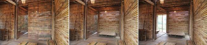 Mô hình đầu tiên của ngôi nhà bằng tre này đã được dựng từ năm 2013 và đặt trong một khu vườn của một gia đình ở Cổ Nhuế, Hà Nội. Nhà tre một trệt một lửng, có diện tích sàn 44m2.