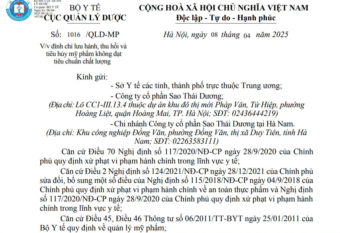 Thu hoi lo dau goi duoc lieu cua Cong ty Sao Thai Duong-Hinh-2