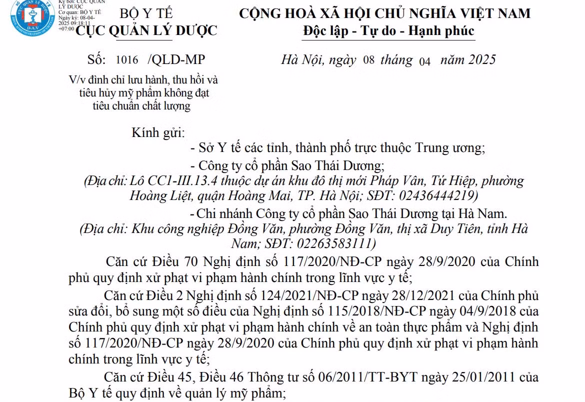 Thu hoi lo dau goi duoc lieu cua Cong ty Sao Thai Duong-Hinh-2