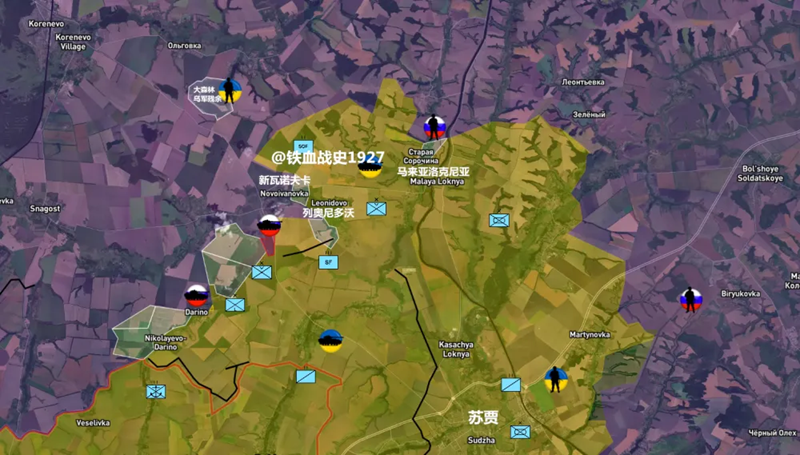 Trong hai ngày gần đây, Quân đội Ukraine trong rừng đã nhiều lần tổ chức các nhóm nhỏ để tìm cách đột phá vòng vây từ nhiều hướng khác nhau, nhưng đều bị các lực lượng liên hợp bộ binh và Không quân Nga tiêu diệt. Đồng thời, Quân đội Ukraine đã tập trung một lực lượng lớn tại làng Leonidovo. Lực lượng này có hai nhiệm vụ chính: thứ nhất là giải cứu những tàn dư của quân Ukraine đang ẩn náu trong khu rừng lớn, và thứ hai là ngăn cản Quân đội Nga sau khi dọn sạch khu rừng sẽ giải phóng lực lượng để tiến đến Novoivanovka, từ đó phá vỡ phòng tuyến của quân Ukraine kéo dài từ Leonidovo đến Malaya Loknya. Ảnh: Sina.