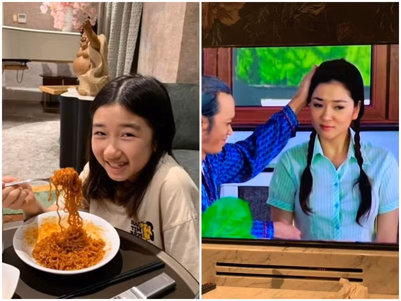 Nàng hoa hậu thi thoảng đăng tải hình ảnh con gái. Nguyễn Thị Huyền từng chia sẻ hình ảnh con gái xem phim cô đóng. "Đêm hôm ăn mỳ cay, uống sữa xem phim "Lâu đài tình ái" với con gái. Đến đoạn mẹ xuất hiện lần đầu, con gái cười sặc và nói: "Mẹ diễn con thấy không quen, nhất là hiền dịu, ngây thơ!". Con với chả cái”, cô viết.