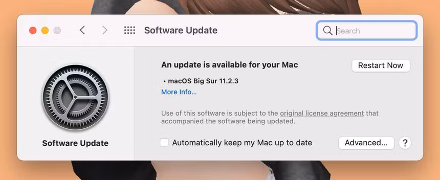 Cập nhật macOS mới nhất. Một số lỗi trong hệ điều hành có thể khiến máy hao pin. Do đó, người dùng nên thường xuyên kiểm tra, cập nhật macOS để đảm bảo thiết bị hoạt động hiệu quả. Để kiểm tra cập nhật cho máy, vào System Preferences > Software Update. Bạn có thể chọn Automatically keep my Mac up to date để máy tự tải và cài đặt cập nhật. Ảnh: Chụp màn hình.
