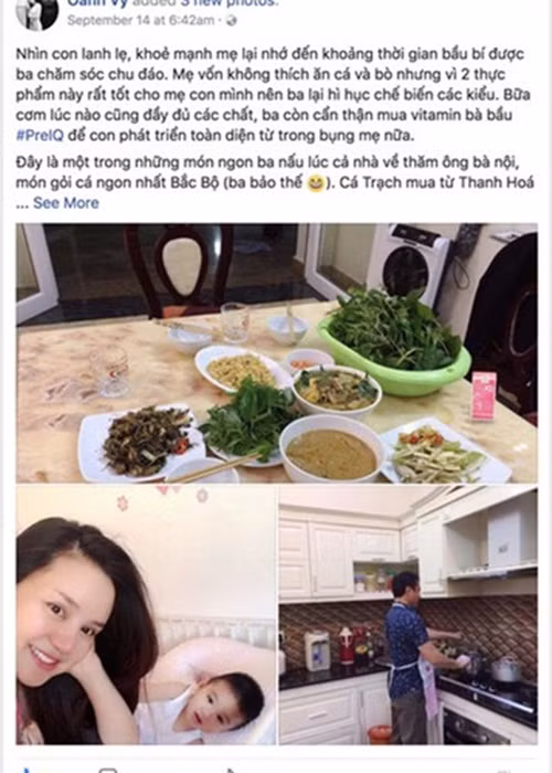 Vy Oanh không ít lần khoe được ông xã nấu ăn.