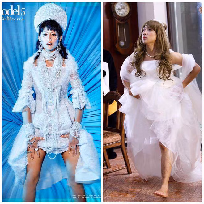 Chủ đề của bức ảnh là "Cô dâu chạy trốn", trông cũng khá giống nhau đấy nhỉ!