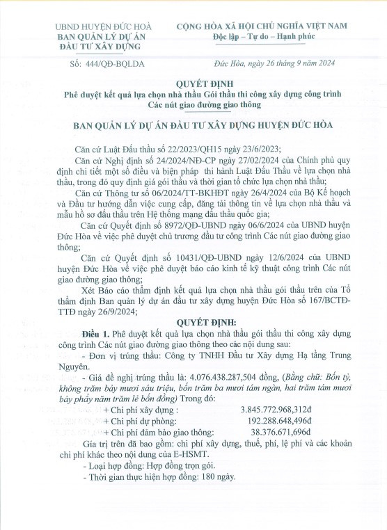 Long An: Gói thi công các nút giao đường giao thông tại Đức Hòa đã có chủ Long An: Goi thi cong cac nut giao duong giao thong tai Duc Hoa da co chu