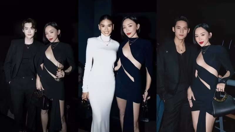 Tóc Tiên chọn váy cắt xẻ hiểm hóc, tôn vóc dáng lấn át các ngôi sao quốc tế khi đứng chung khung hình.