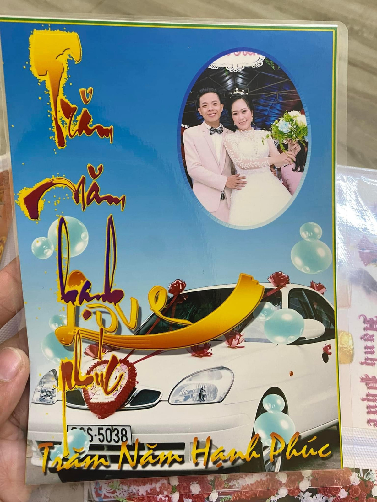 Loạt ảnh được lồng vào những khung hình khác nhau theo phong cách chụp ảnh cưới những năm 2000, kèm theo đó là những dòng chữ sử dụng các font chữ "rồng bay phượng múa".