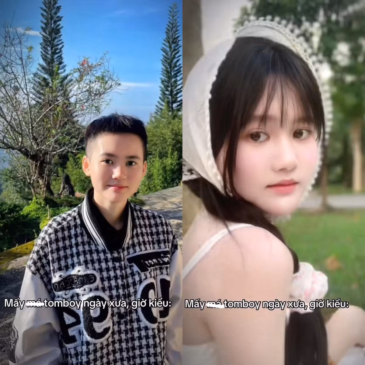 Hình ảnh nhiều người đu trend khiến người xem khó có thể nhận ra là cùng 1 người vì phong cách quá khác biệt. Nhiều người còn so sánh hình ảnh trông có vẻ "nam tính" của mình trong quá khứ với hình ảnh lấy chồng sinh con ở hiện tại.