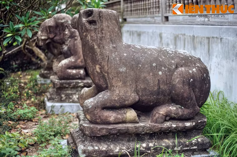 Trong đó, tượng trâu được tạo hình trong tư thế phủ phục với những đường nét khỏe khoắn và sinh động. Đầu trâu quay sang một bên, phần tai, đuôi và sừng trâu (đã mất) được làm rời rồi lắp ghép vào thân qua mộng.