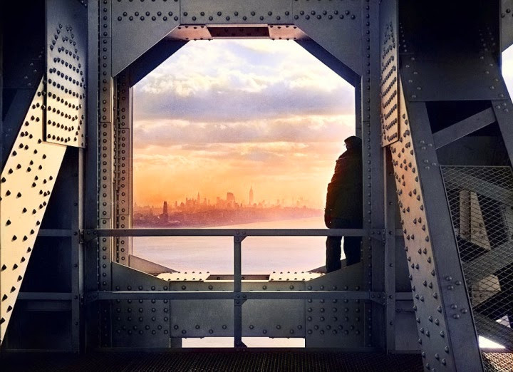 Manhattan (New York, Mỹ) lúc hoàng hôn nhìn từ cầu George Washington, tháng 12/1936. Ảnh: Imgur.