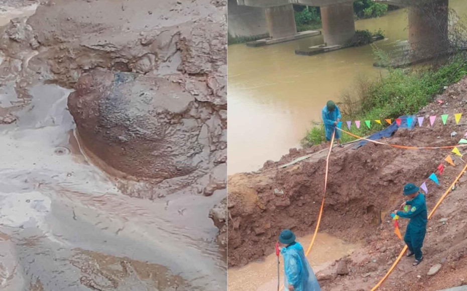 Phát hiện bom khủng khi thi công kè chống sạt lở ở Hà Tĩnh Phat hien bom khung khi thi cong ke chong sat lo o Ha Tinh