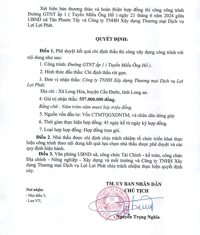 Long An: Lợi Lợi Phát được chỉ định 3 gói thầu tại Tân Phước Tây - Hình 4 Long An: Loi Loi Phat duoc chi dinh 3 goi thau tai Tan Phuoc Tay-Hinh-4