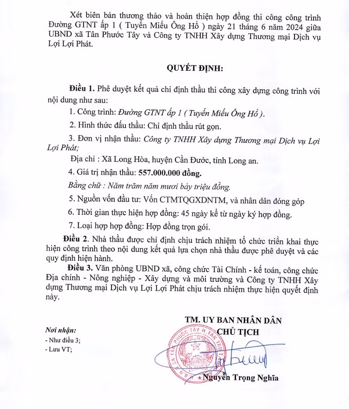 Long An: Lợi Lợi Phát được chỉ định 3 gói thầu tại Tân Phước Tây - Hình 4 Long An: Loi Loi Phat duoc chi dinh 3 goi thau tai Tan Phuoc Tay-Hinh-4