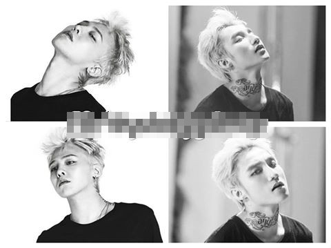 Một bức ảnh ghép cho thấy dường như Sơn Tùng MTP bắt chước G-Dragon từ trang phục, kiểu tóc cho đến cách diễn, biểu cảm trước ống kính.