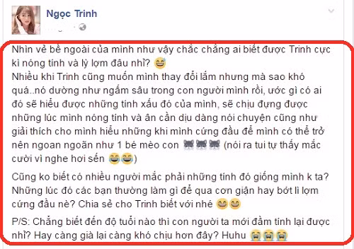 Người đẹp 28 tuổi tâm sự, cô muốn thay đổi nhưng rất khó để sửa những tính xấu đó vì nó như ngấm sâu trong con người cô rồi.