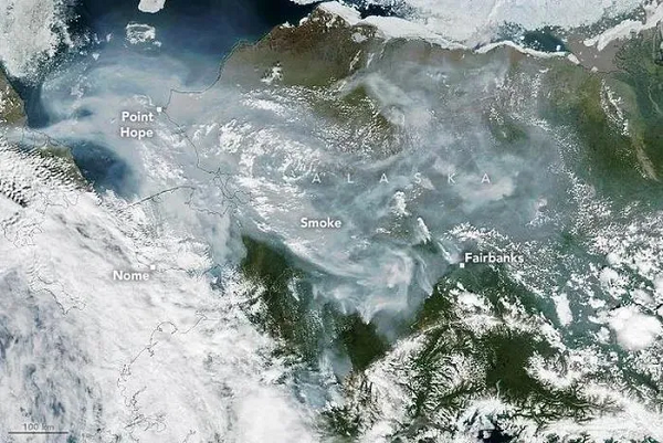 Khi quan sát hình ảnh từ thiết bị quan sát hồng ngoại VIIRS trên vệ tinh Suomi NPP của NASA và NOAA (Cơ quan Hàng không vũ trụ và Cơ quan Quản lý khí quyển và đại dương Mỹ), các nhà khoa học đã phát hiện ra một đám khói xám đen dày đặc trên bầu trời Bắc Cực.