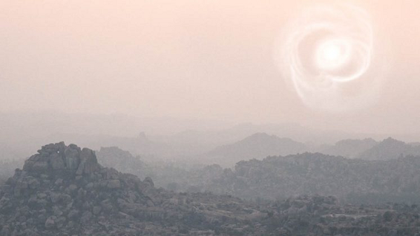  Đĩa bay xuất hiện vào một buổi chiều nóng, không có mây với những cơn gió mạnh thổi đến từ phía Tây. Trong lúc đang mải bận rộn làm việc trên cánh đồng, những người nông dân chợt thấy ánh mặt trời đang chiếu sáng khắp ngôi làng của họ đột nhiên mờ đi và biến thành một màu xám gạch ảm đạm.