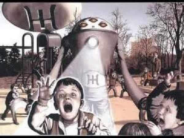 Kết quả là những người ngoài hành tinh này biến mất một chập rồi xuất hiện trở lại. Họ lấy thứ trông giống như một khẩu súng và bắn vào người đứa bé khiến cho cậu ngay lập tức biến mất không dấu vết.