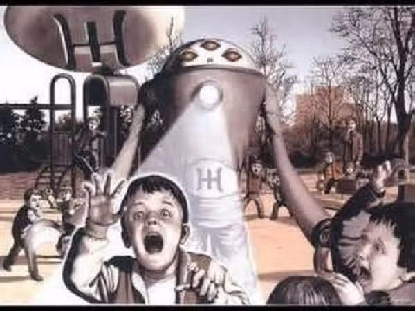 Kết quả là những người ngoài hành tinh này biến mất một chập rồi xuất hiện trở lại. Họ lấy thứ trông giống như một khẩu súng và bắn vào người đứa bé khiến cho cậu ngay lập tức biến mất không dấu vết.