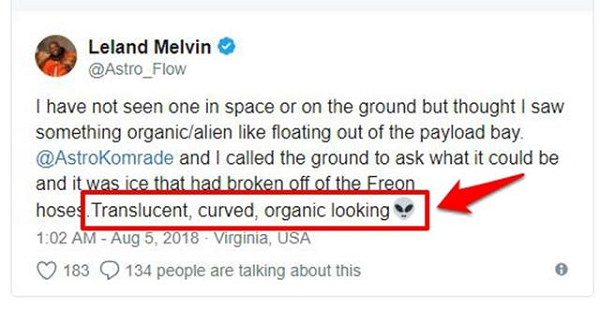Một đồng nghiệp của Melvin là Randy Bresnik cũng nhìn thấy vật thể đó. Ông lập tức gọi cho chỉ huy ở trung tâm kiểm soát phi vụ dưới mặt đất để hỏi rõ và được trả lời vật thể chỉ là băng tan khỏi tàu.
