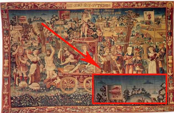 Tấm thảm Triumph's Summer được tạo ra ở Bruges, Bỉ vào năm 1538 có miêu tả một số đối tượng giống như UFO đang bay trên bầu trời. Một số người tin rằng các UFO được thêm vào để tôn vinh sự cai trị của thần thánh. Điều này tất nhiên tạo ra nhiều câu hỏi hơn câu trả lời, ví dụ như tại sao người Bỉ thế kỷ 16 lại có thể vẽ được chiếc đĩa bay và liên tưởng chúng tới đấng quyền năng.