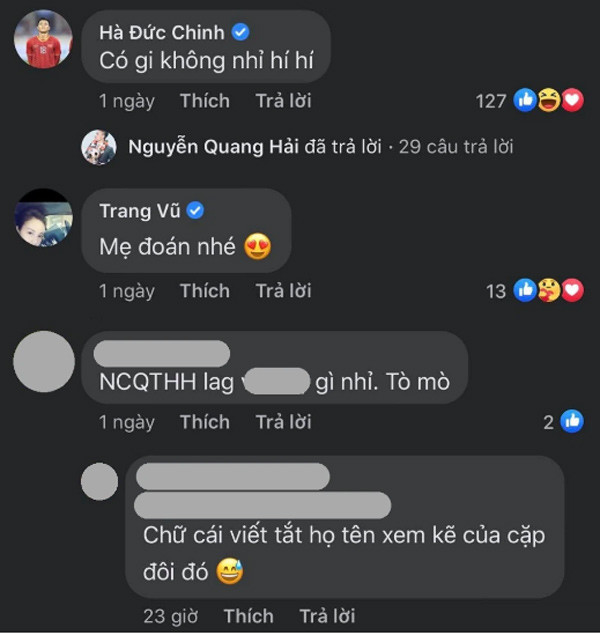 Thậm chí, cả Hà Đức Chinh - bạn thân Quang Hải và cô Trang Vũ - mẹ nuôi chàng cầu thủ đã để lại những bình luận đầy ẩn ý.