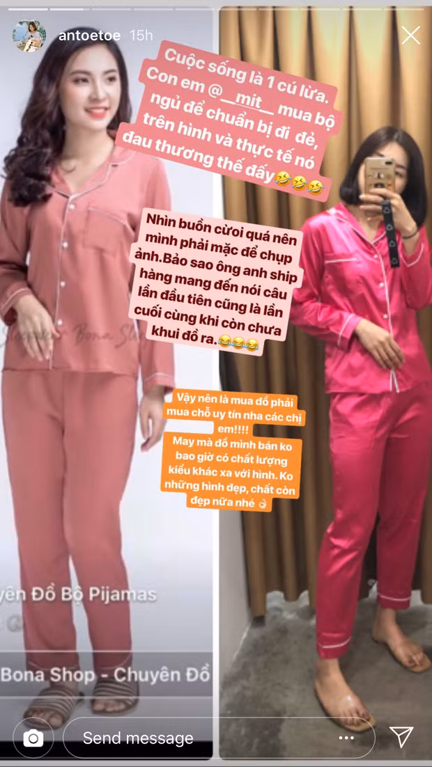 Cùng là đồ ngủ nhưng chất vải của hai bộ đồ hoàn toàn rất khác nhau.