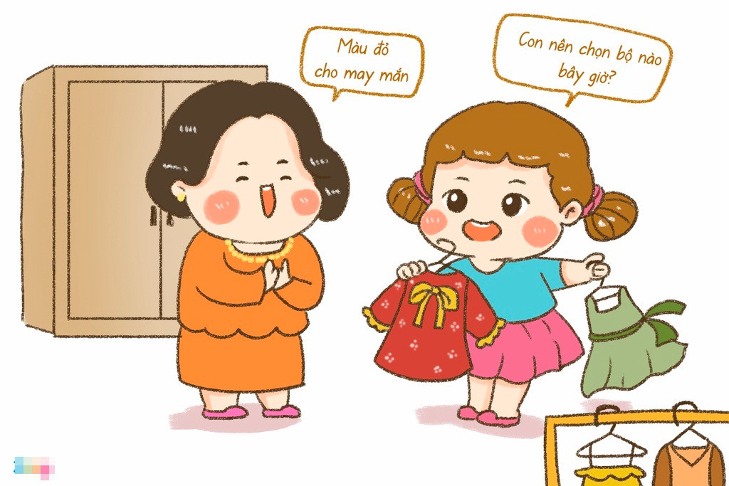 Cách lựa chọn trang phục đi chúc Tết cũng cần lưu ý, nên lựa những bộ váy áo sáng màu, sặc sỡ hơn là màu tối như đen, xám. Ảnh: Zing