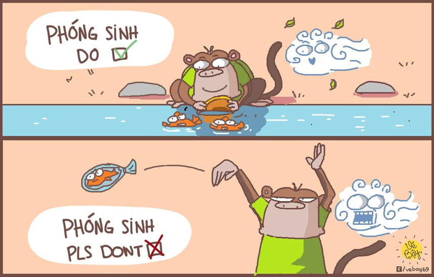 Trước đó, nhiều diễn đàn cảnh báo hành động này sẽ gây hậu quả cá chết khi vừa tiếp nước. Tuy nhiên, nhiều người vẫn thả cả từ trên cao vì "tiện tay". Ảnh: Vẽ bậy.