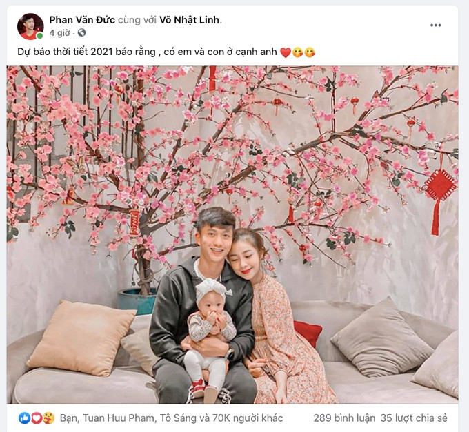 Ngày Tết cận kề cũng là thời gian quý báu mà dàn sao bóng đá Việt Nam như Quang Hải, Tiến Linh, Phan Văn Đức…tận dụng nghỉ ngơi bên cạnh gia đình thân yêu của mình.