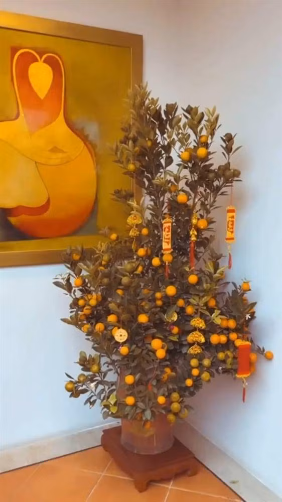 Một góc căn biệt thự xa hoa của Phanh Lee không thể thiếu cành quất.