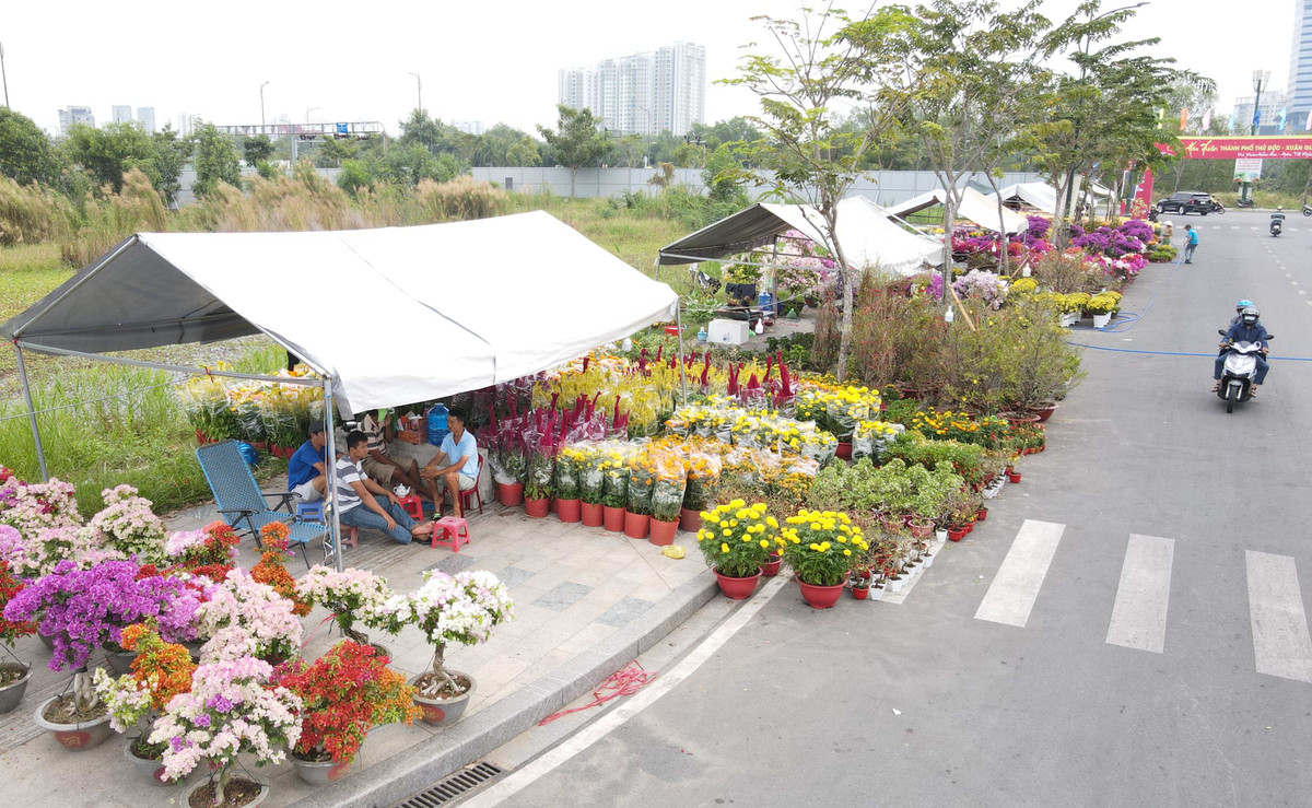 Theo ghi nhận của phóng viên sáng 5/2 (tức 26 tháng Chạp), chợ hoa bắt đầu nhộn nhịp người mua. Tuy nhiên, theo anh Nguyễn Hoàng Xuân (một người bán hoa), sức bán năm nay yếu, thậm chí là chưa bằng năm ngoái. (Ảnh: Xuân Thọ)