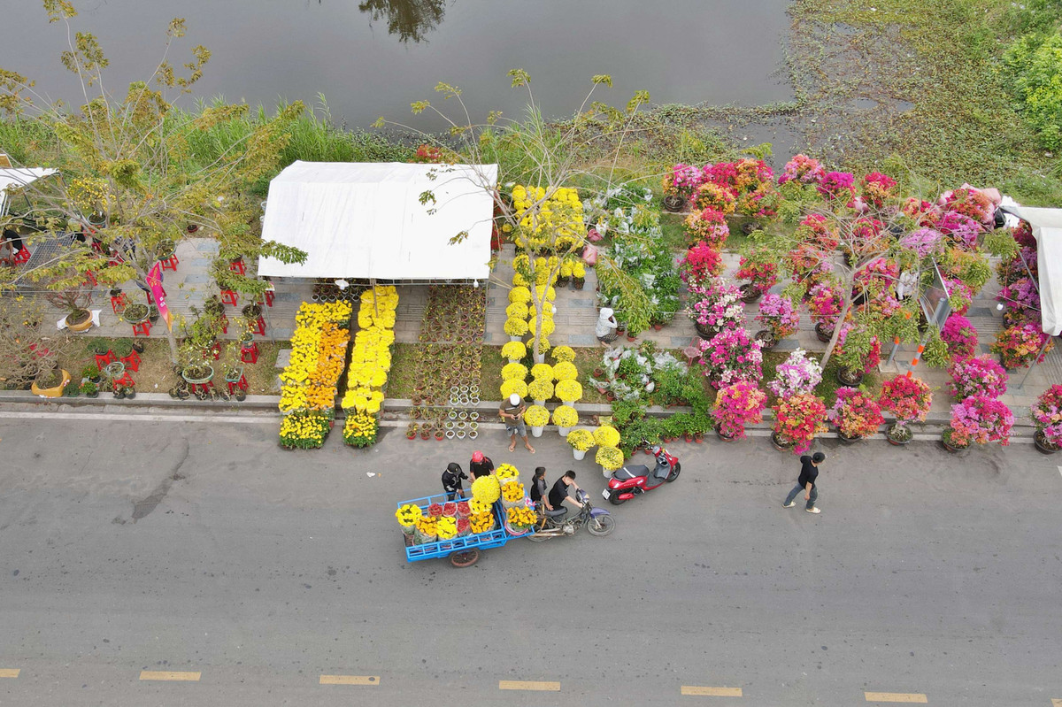 Chở hoa Tết về nhà. (Ảnh: Xuân Thọ)