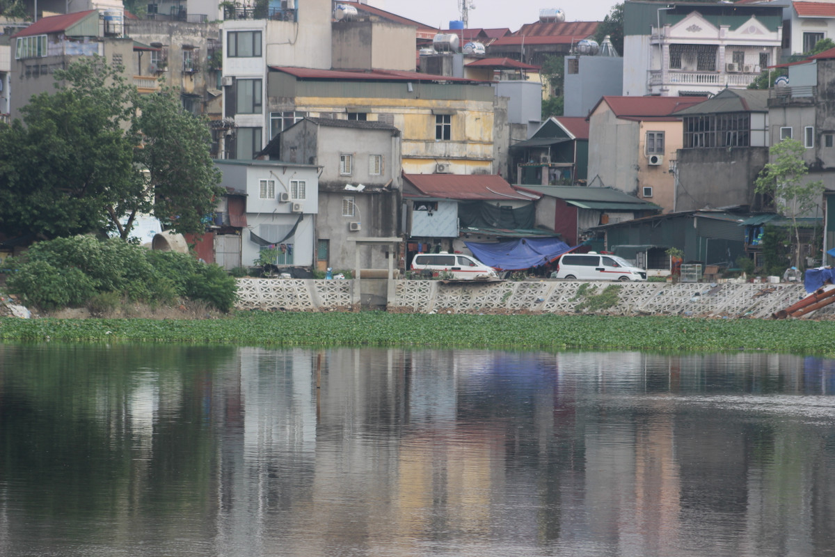 Mặt nước lòng hồ đen nghịt, bốc lên mùi hôi thối khó chịu.
