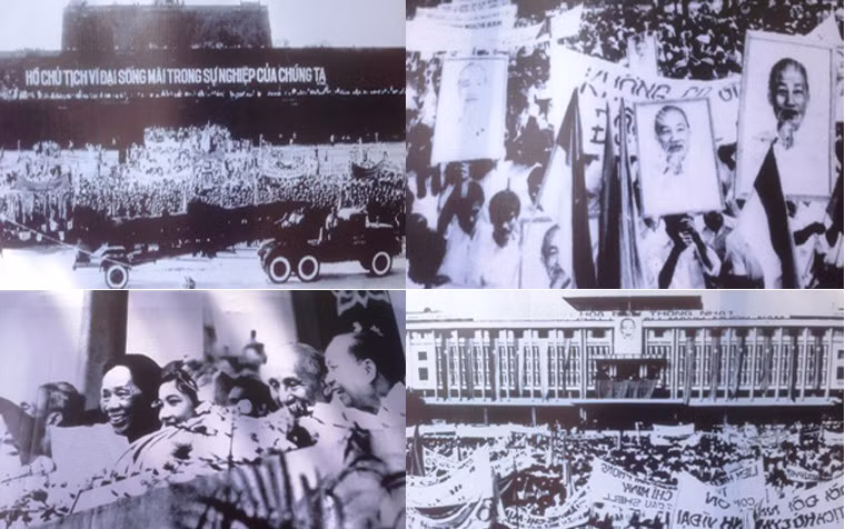 Lãnh đạo Đảng, Nhà nước và nhân dân Hà Nội-Huế-Sài Gòn mittinh mừng miền Nam được hoàn toàn giải phóng, thống nhất đất nước tháng 5/1975.