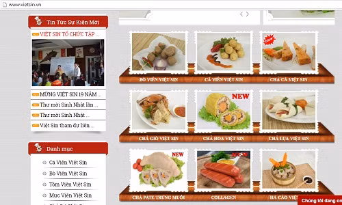 Các sản phẩm của Viet Sin được quảng cáo trên trang web.