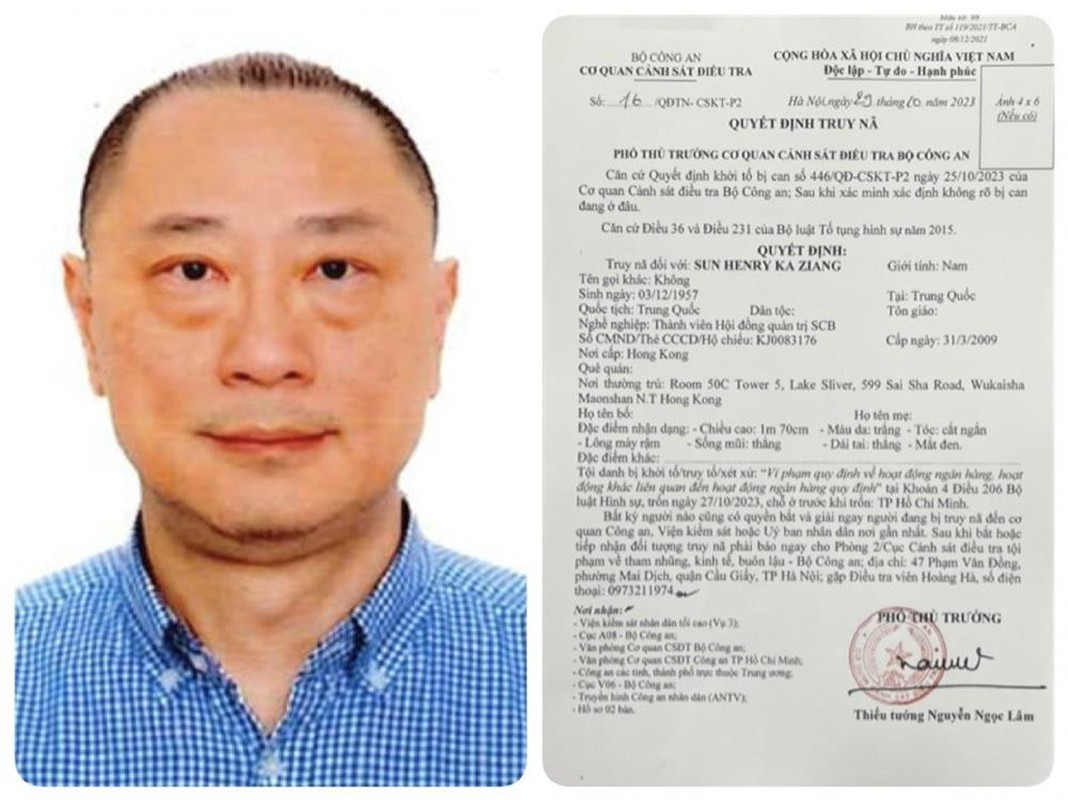 SUN HENRY KA ZIANG, thành viên Hội đồng quản trị SCB được xác định phạm vào tội Vi phạm quy định về hoạt động ngân hàng, hoạt động khác liên quan đến ngân hàng. SUN HENRY KA ZIANG bị cho là đã gây thiệt hại 462.089 tỷ đồng, có với trò đồng phạm với bà Trương Mỹ Lan. Tuy nhiên, ông này đã xuất cảnh ra nước ngoài. Sau khi tiến hành điều tra, không rõ người ngoại quốc này ở đâu và cũng chưa có kết quả tương trợ tư pháp về hình sự. Do đó, cơ quan điều tra tách vụ án hình sự và tạm đình chỉ điều tra vụ án, bị can đối với SUN HENRY KA ZIANG. 