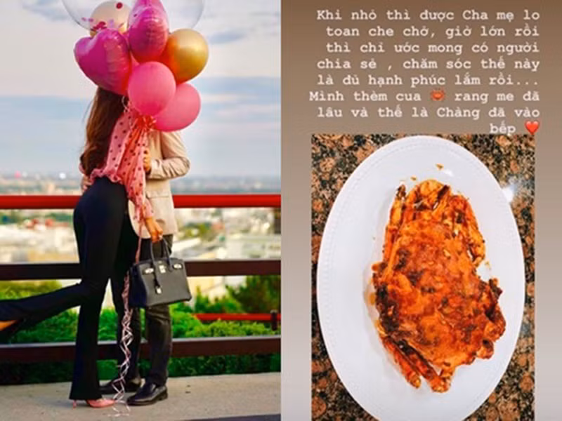 Phạm Hương sang Mỹ sinh con cho bạn trai đại gia. Cô từng khoe được chồng sắp cưới cưng chiều từ tặng nhẫn kim cương đến nấu ăn.