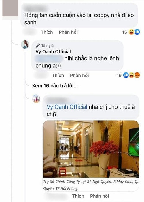 Giọng ca “Đồng xanh” nhanh chóng phản pháo tin đồn mượn biệt thự để sống ảo: “Nếu ai đó cho là nhà mượn thì chụp ngay những góc này và đưa giấy tờ nhà đứng tên mình ra cái nhé. Tội quá! Chắc thèm lắm đây. Lâu nay toàn vu khống miệng, không đưa được tí bằng chứng gì, tội nghiệp ghê. Nào, chụp hình ngay nhà y vậy, đưa giấy tờ nhà ra rồi nói chuyện nào. Mà đừng thèm quá rồi photoshop nha. Ngoài góc này ra còn nhiều góc khác trong ngôi nhà lắm, chụp sao tới hồi tớ quay phim toàn cảnh ngôi nhà không liên quan thì lại hài nha”. Ảnh: FB Vy Oanh